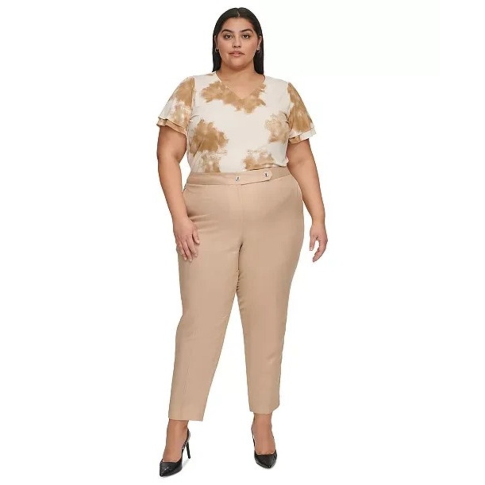 Calvin Klein Womens Plus 14W Linen Blend Suit Dress Pants Beige Career New $109